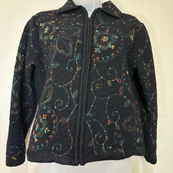Bechamel Petites Wool Embroidered Black Jacket Zip Up - Picture 3 of 11